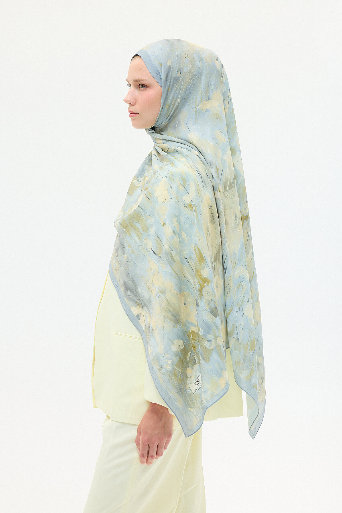Velvet Kraş Şal - Sarı-Gri - Camellia Scarfs (1)