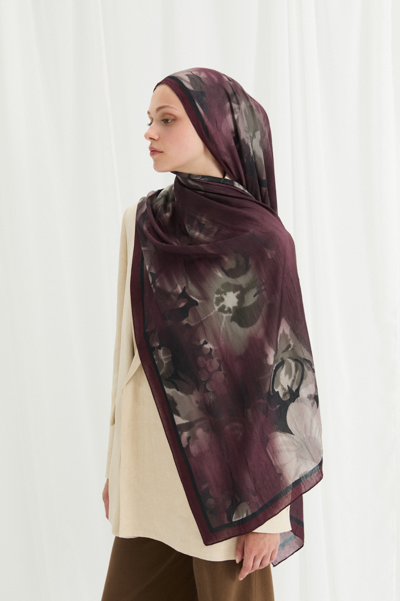 Velvet Kraş Şal - Vişne - 3