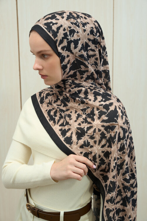 Vetra Kraş Şal - Siyah Bej - Camellia Scarfs (1)
