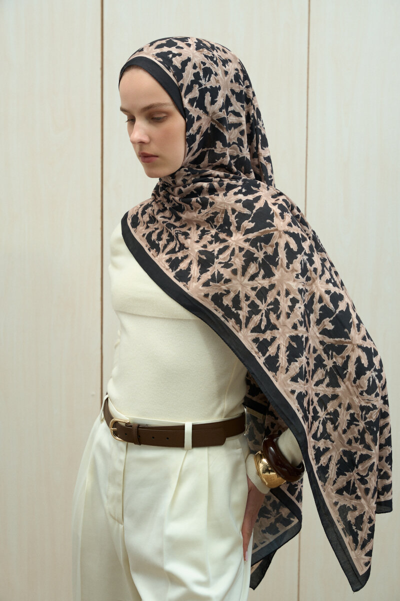 Vetra Kraş Şal - Siyah Bej - 4