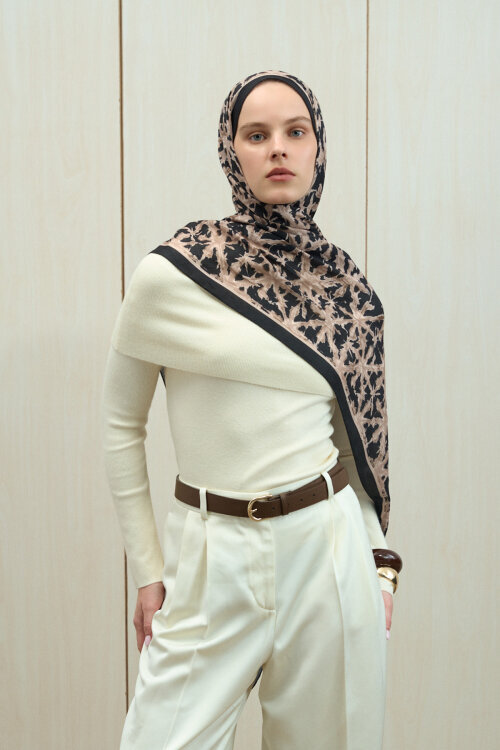 Vetra Kraş Şal - Siyah Bej - Camellia Scarfs