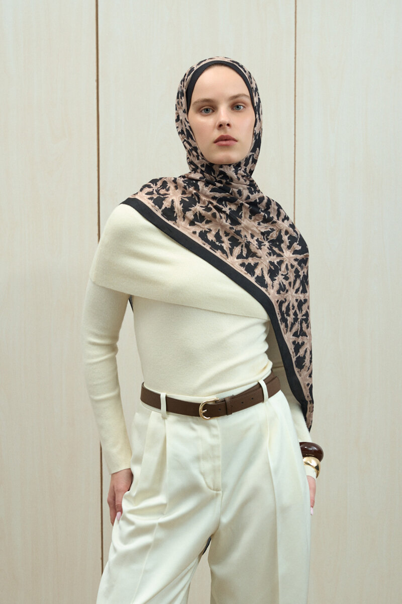 Vetra Kraş Şal - Siyah Bej - 1