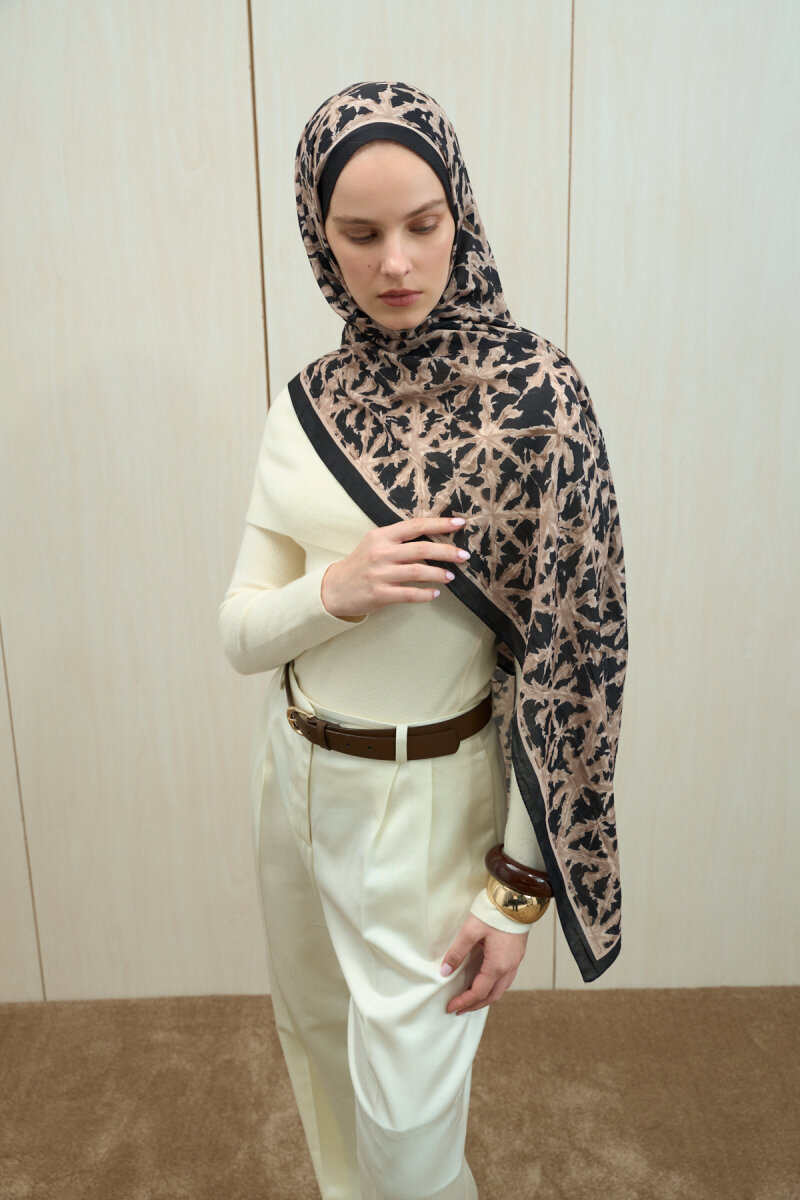 Vetra Kraş Şal - Siyah Bej - 3