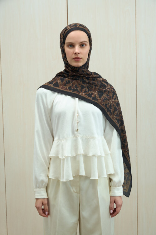 Vetra Kraş Şal - Siyah Kahve - Camellia Scarfs (1)