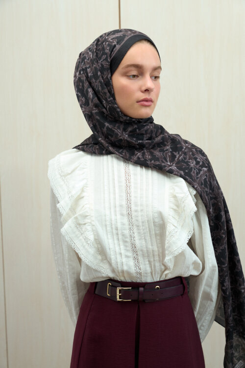 Vetra Kraş Şal - Siyah Vizon - Camellia Scarfs (1)