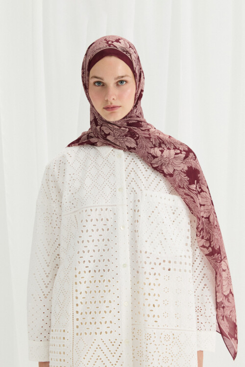 Viena İpek Krep Şal - Bordo - Camellia Scarfs