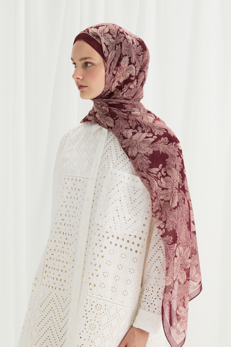 Viena İpek Krep Şal - Bordo - 3