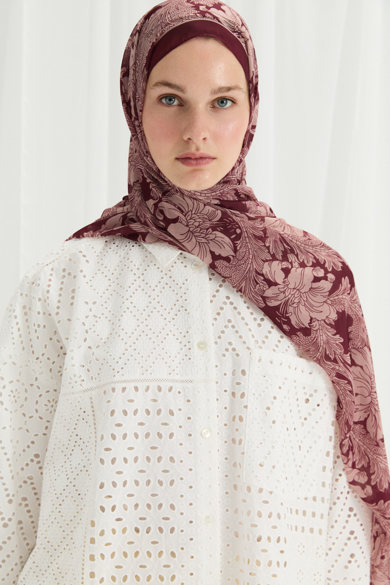 Viena İpek Krep Şal - Bordo - 4