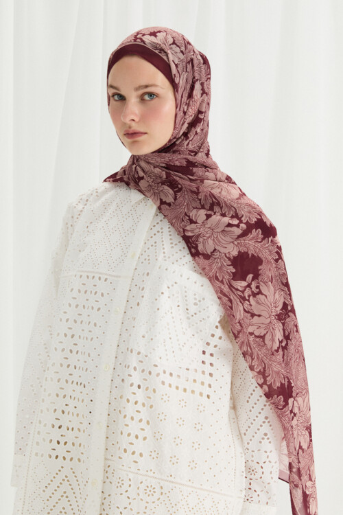 Viena İpek Krep Şal - Bordo - Camellia Scarfs (1)