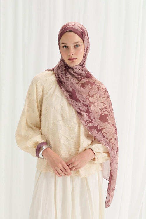 Viena İpek Krep Şal - Gül Kurusu - Camellia Scarfs