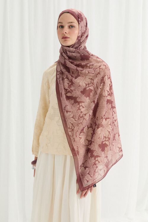 Viena İpek Krep Şal - Gül Kurusu - Camellia Scarfs (1)