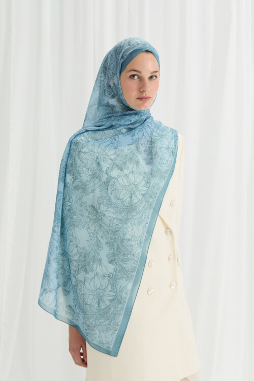 Viena İpek Krep Şal - Mavi - Camellia Scarfs