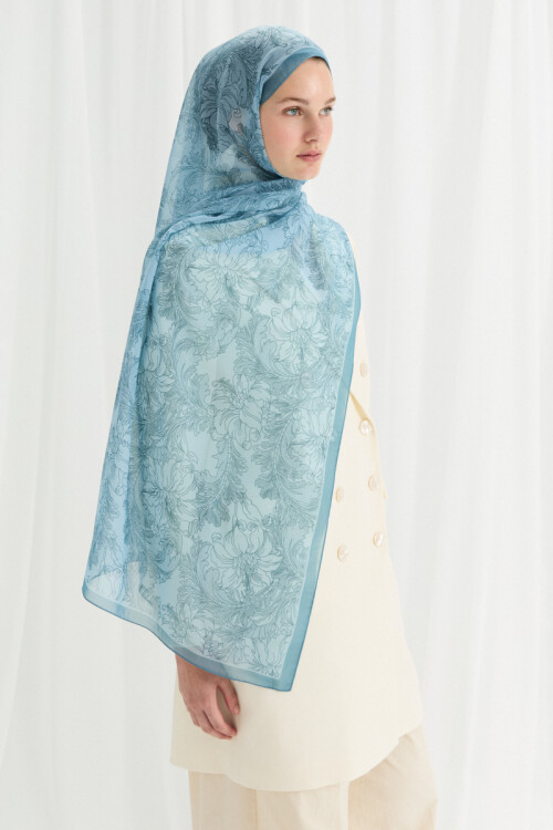 Viena İpek Krep Şal - Mavi - Camellia Scarfs (1)