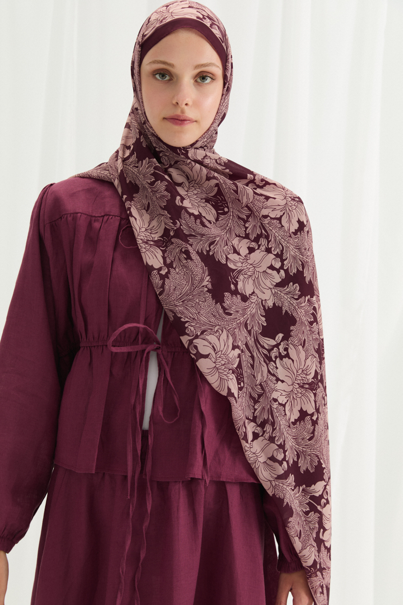 Viena İpek Krep Şal - Mürdüm - 3