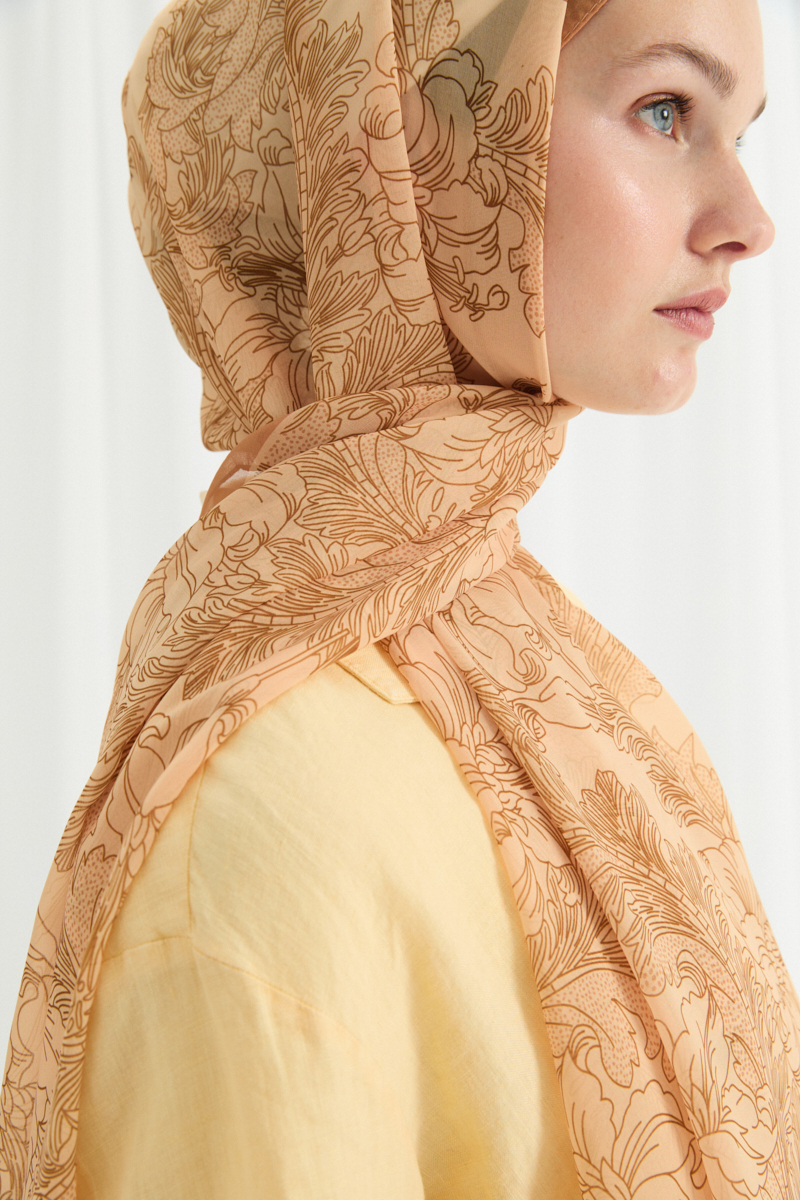 Viena İpek Krep Şal - Sarı - 4