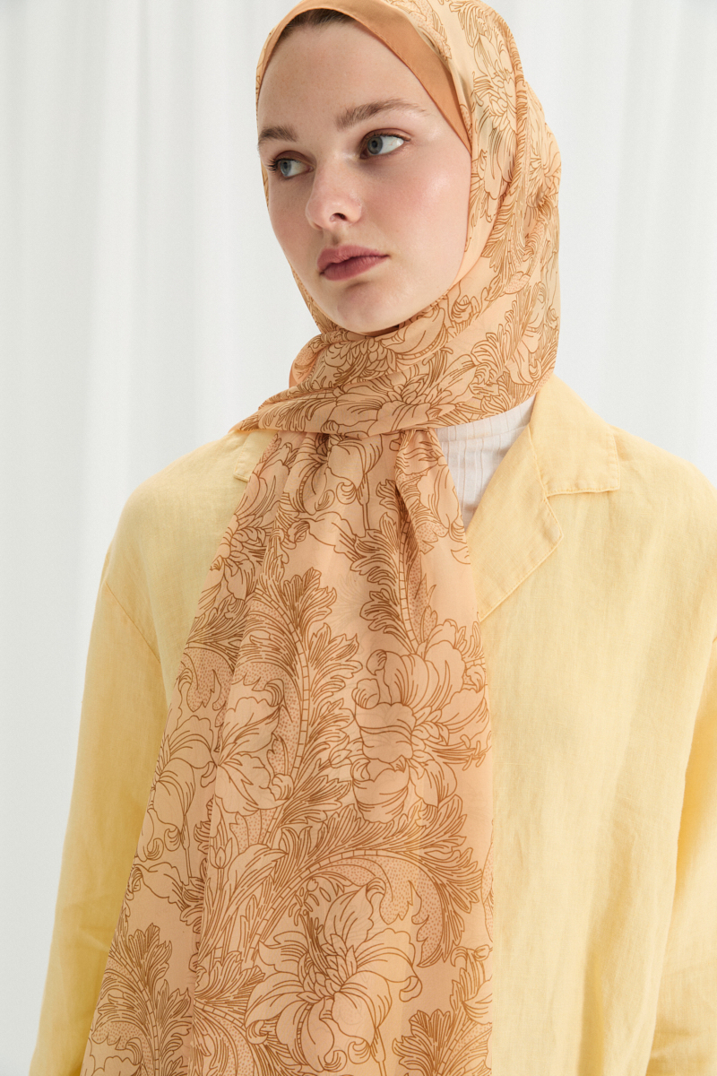 Viena İpek Krep Şal - Sarı - 3