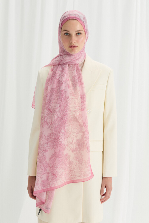 Viena İpek Krep Şal - Şeker Pembe - Camellia Scarfs (1)