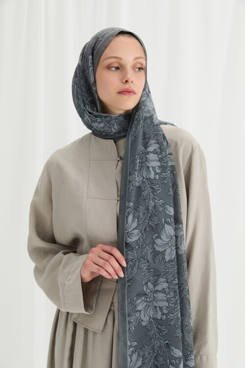 Viena İpek Krep Şal - Gri - Camellia Scarfs
