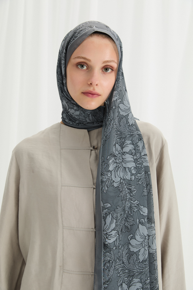 Viena İpek Krep Şal - Gri - 3