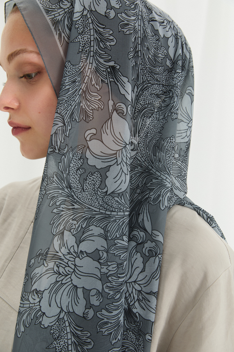 Viena İpek Krep Şal - Gri - 4