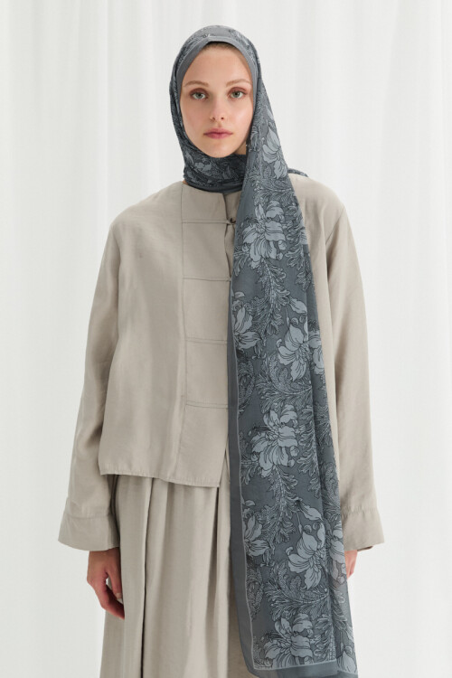 Viena İpek Krep Şal - Gri - Camellia Scarfs (1)