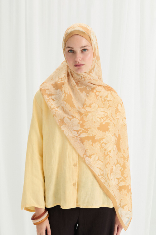 Viena İpek Krep Şal - Tereyağ Sarısı - Camellia Scarfs