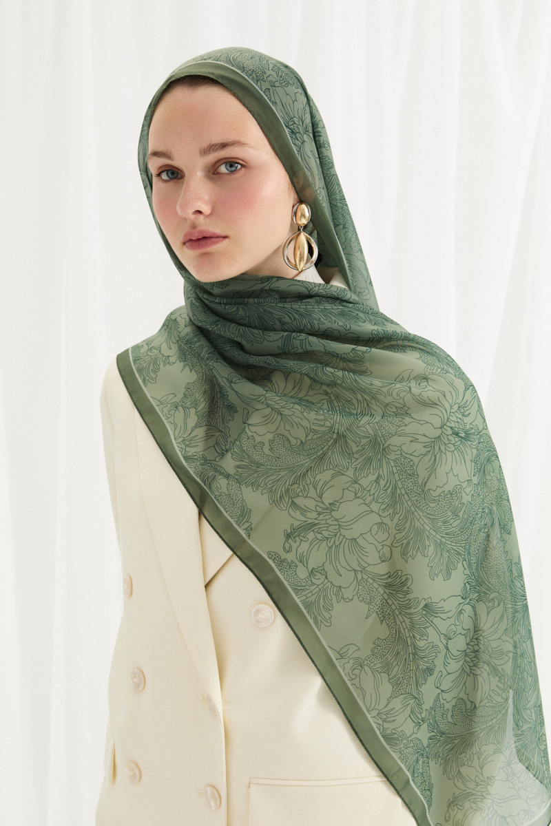 Viena İpek Krep Şal - Yeşil - 3