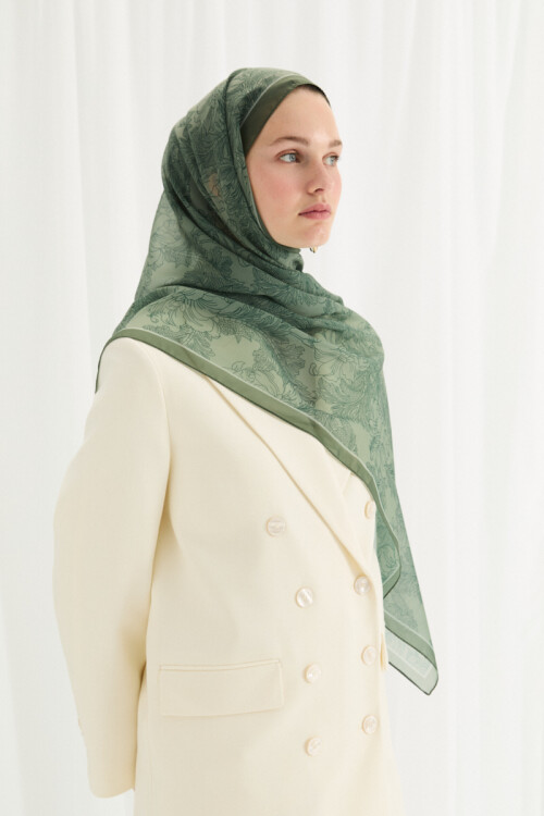 Viena İpek Krep Şal - Yeşil - Camellia Scarfs (1)
