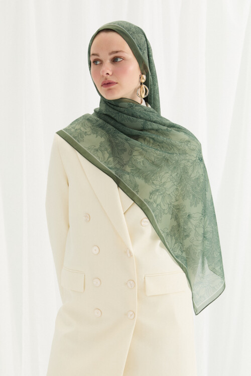 Viena İpek Krep Şal - Yeşil - Camellia Scarfs