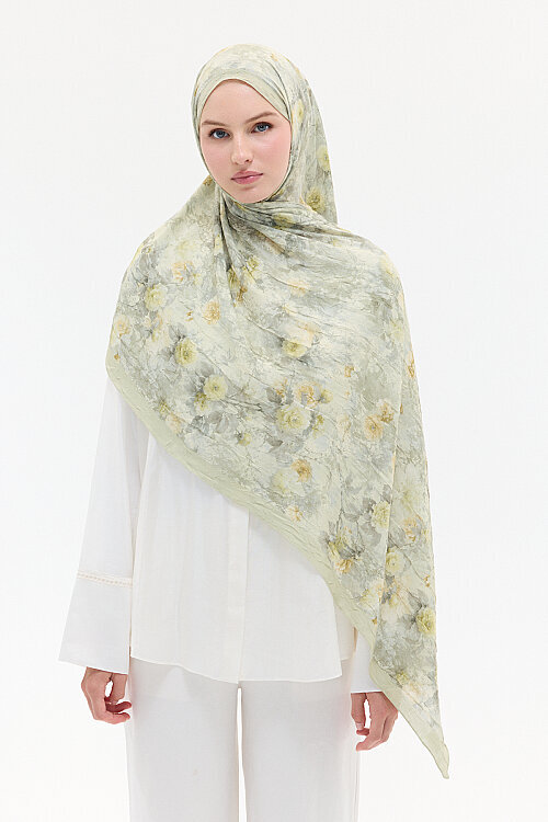Vintage Çiçek Desen Kraş Şal - Çağla - Camellia Scarfs