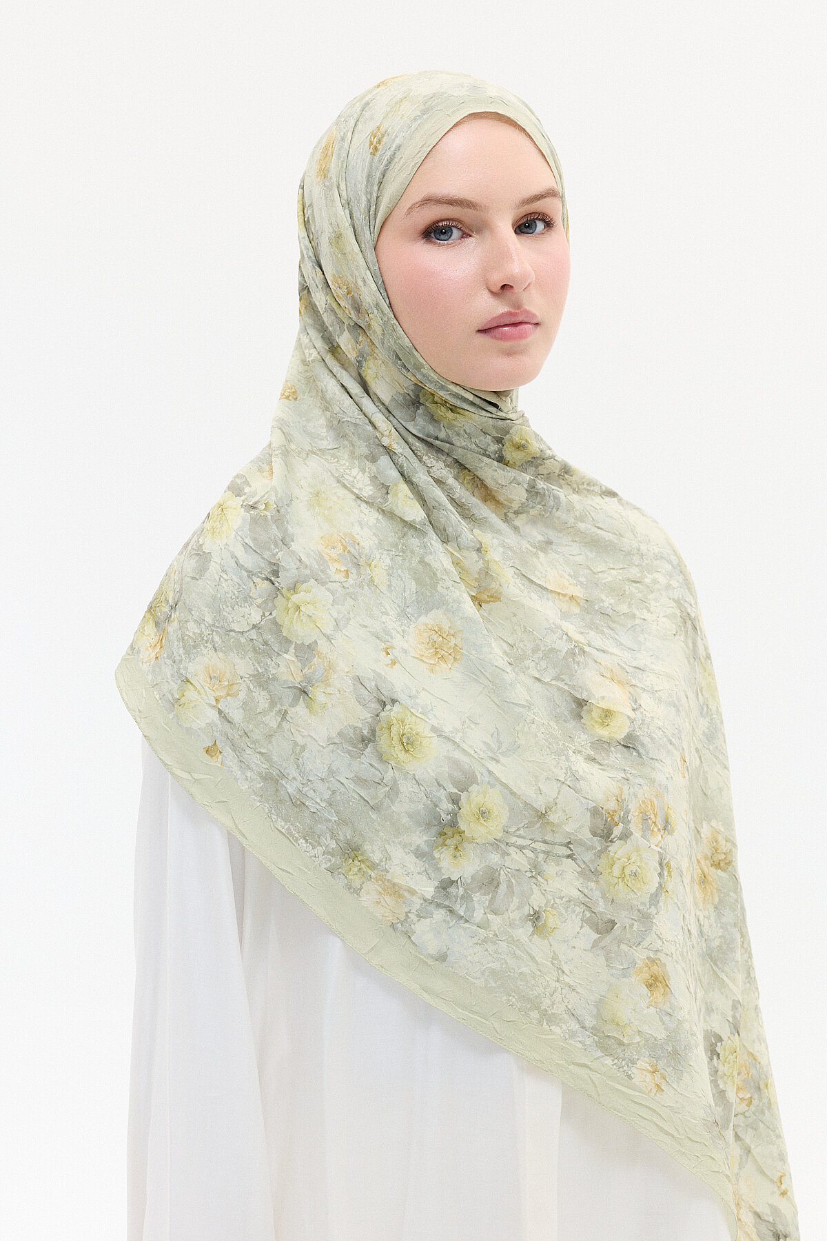 Vintage Çiçek Desen Kraş Şal - Çağla - Camellia Scarfs (1)