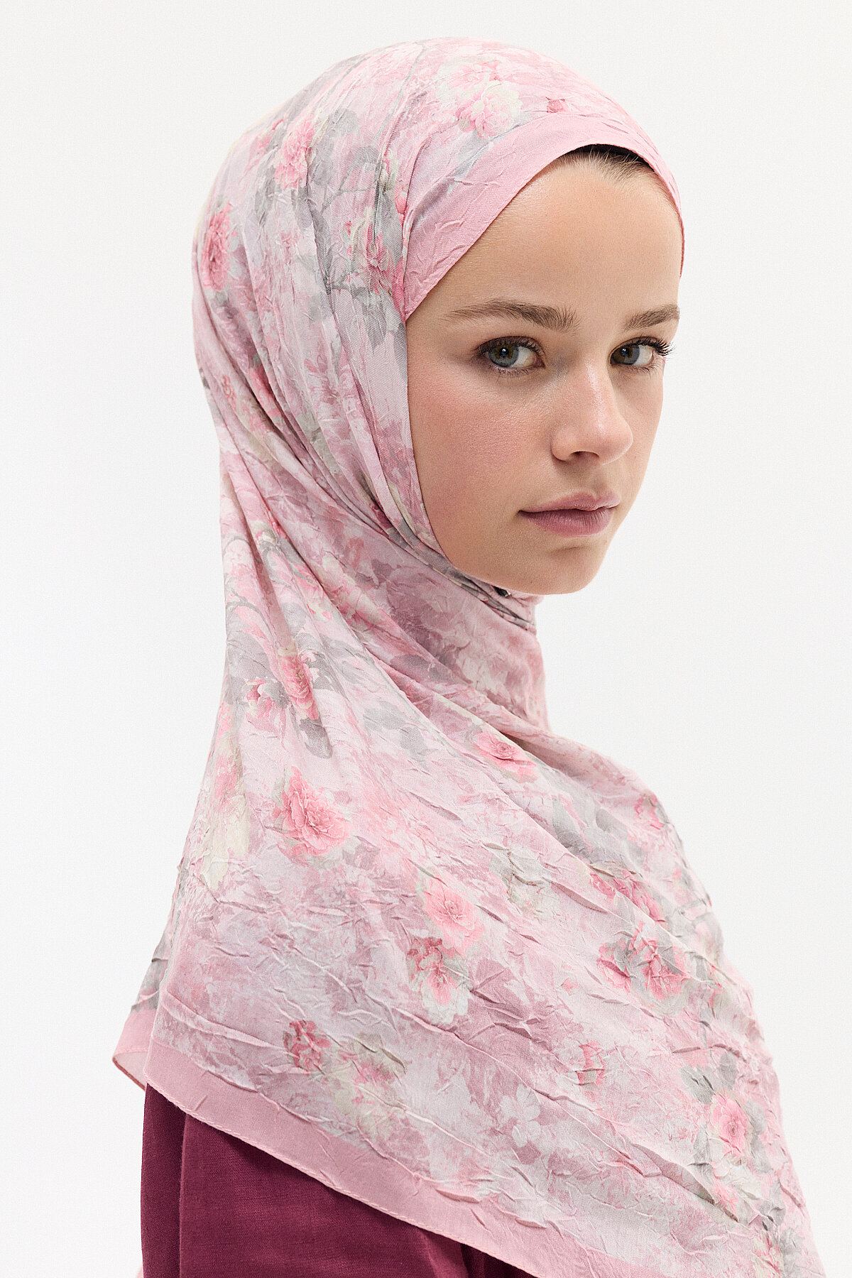 Vintage Çiçek Desen Kraş Şal - Gül - Camellia Scarfs (1)