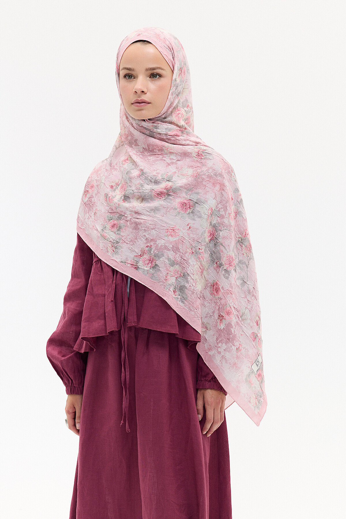 Vintage Çiçek Desen Kraş Şal - Gül - Camellia Scarfs
