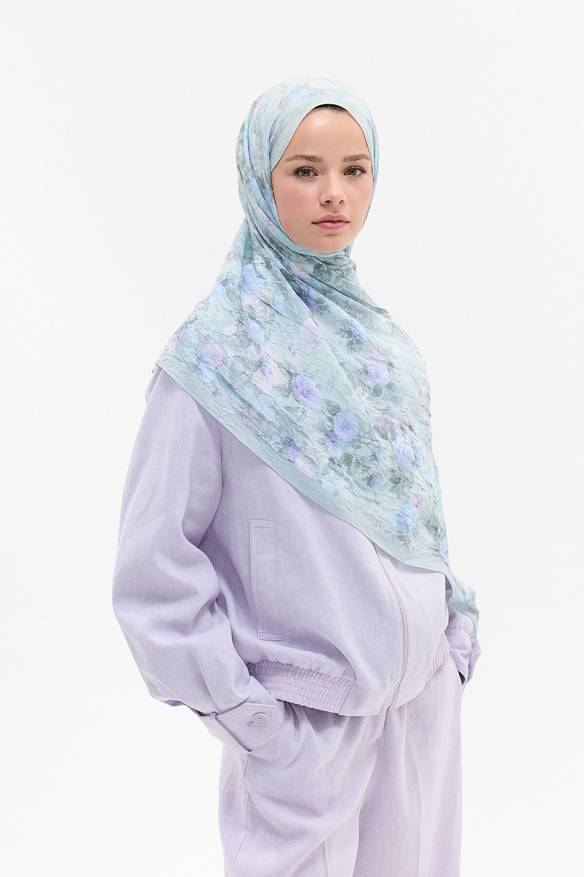 Vintage Çiçek Desen Kraş Şal - Mint - Camellia Scarfs