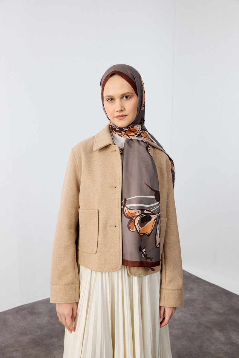 Watercolor Desen Soft Şal - Açık Kahve - 1