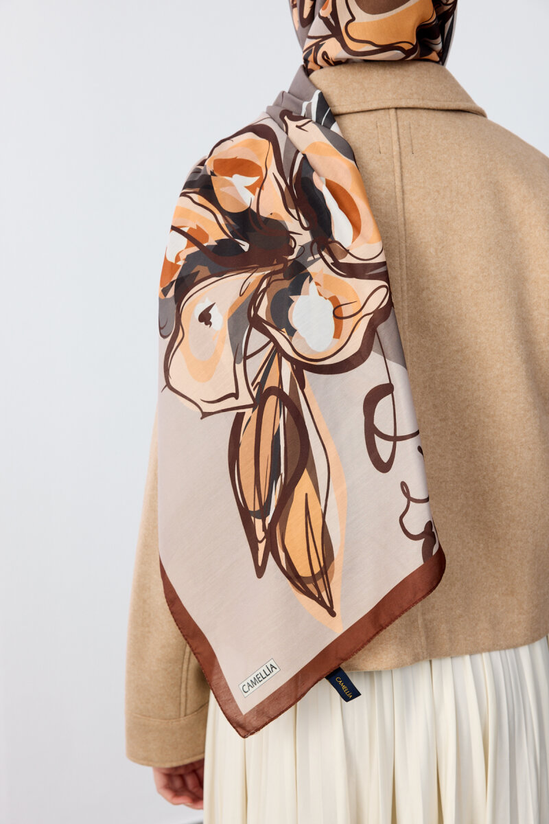 Watercolor Desen Soft Şal - Açık Kahve - 4
