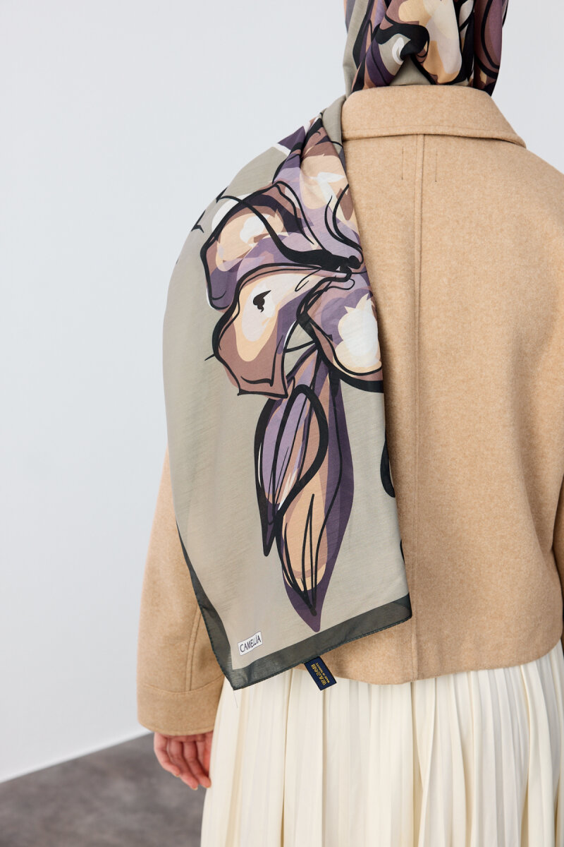 Watercolor Desen Soft Şal - Haki - 4