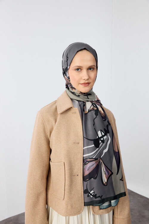 Watercolor Desen Soft Şal - Haki - Camellia Scarfs