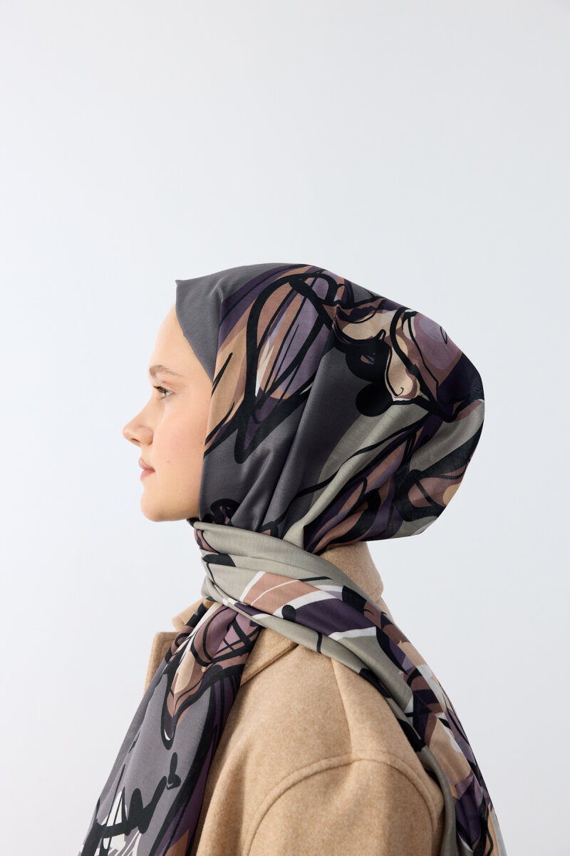 Watercolor Desen Soft Şal - Haki - 3