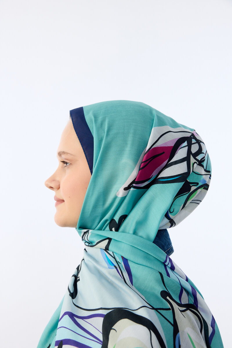 Watercolor Desen Soft Şal - Lacivert - 4