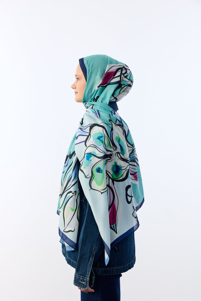 Watercolor Desen Soft Şal - Lacivert - 3