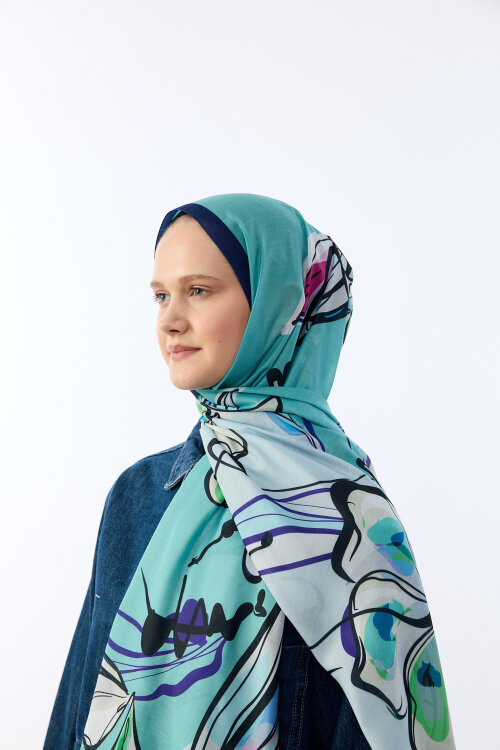 Watercolor Desen Soft Şal - Lacivert - Camellia Scarfs (1)