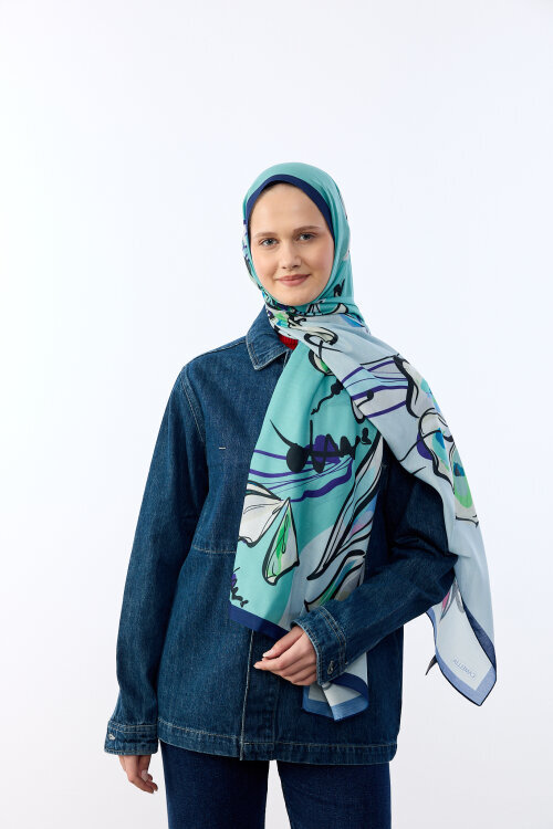 Watercolor Desen Soft Şal - Lacivert - Camellia Scarfs
