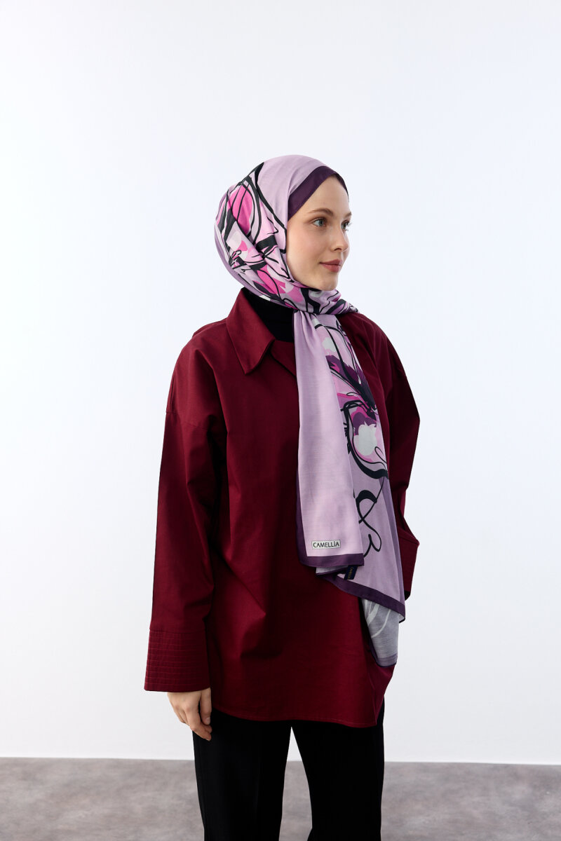 Watercolor Desen Soft Şal - Mor - 3