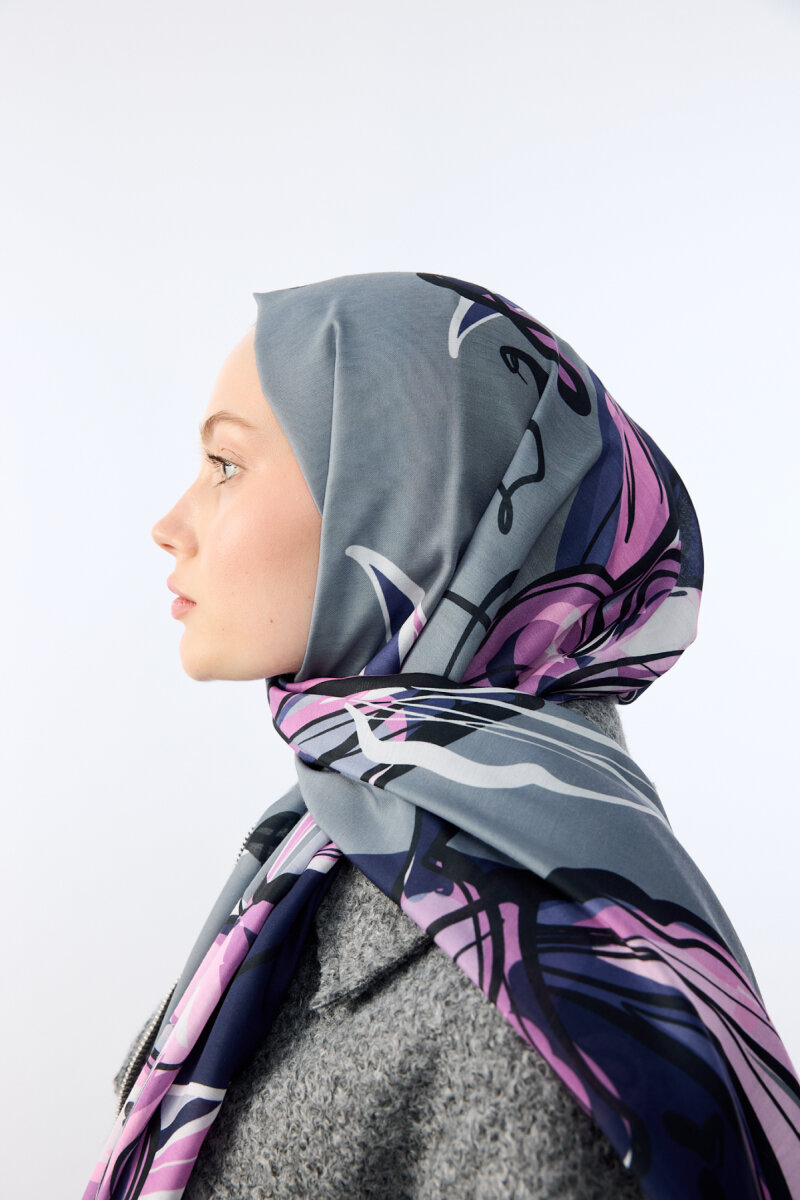 Watercolor Desen Soft Şal - Mor Gri - 4