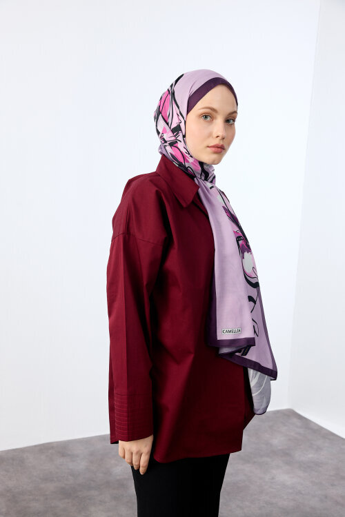 Watercolor Desen Soft Şal - Mor - Camellia Scarfs (1)