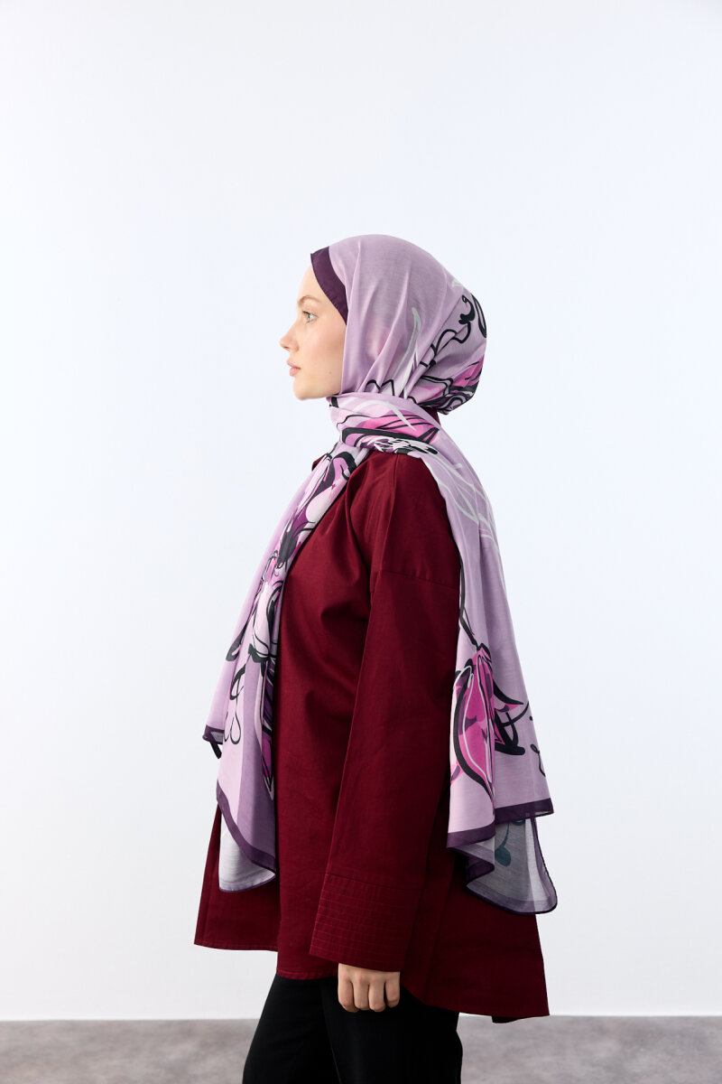 Watercolor Desen Soft Şal - Mor - 4