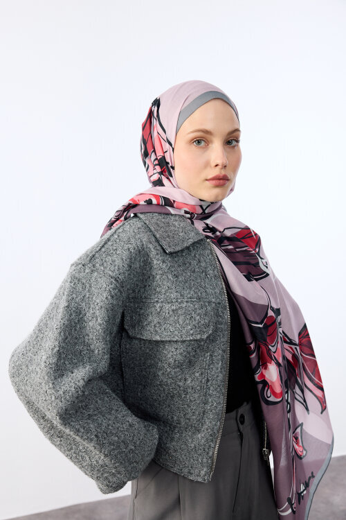 Watercolor Desen Soft Şal - Pembe Gri - Camellia Scarfs (1)