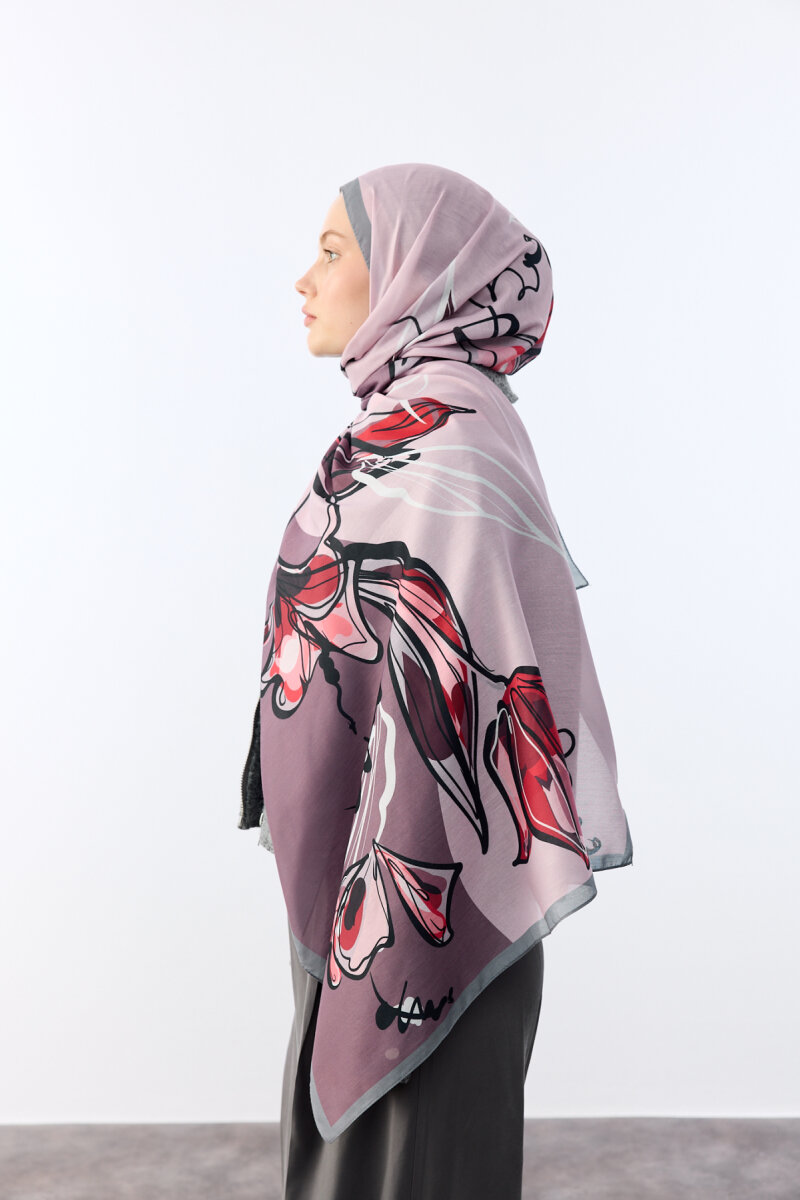 Watercolor Desen Soft Şal - Pembe Gri - 4