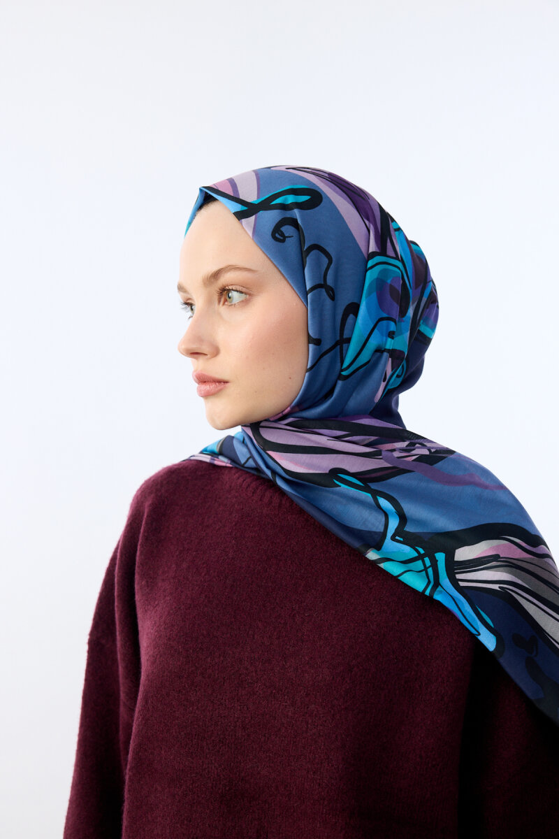 Watercolor Desen Soft Şal - Pembe Mavi - 4